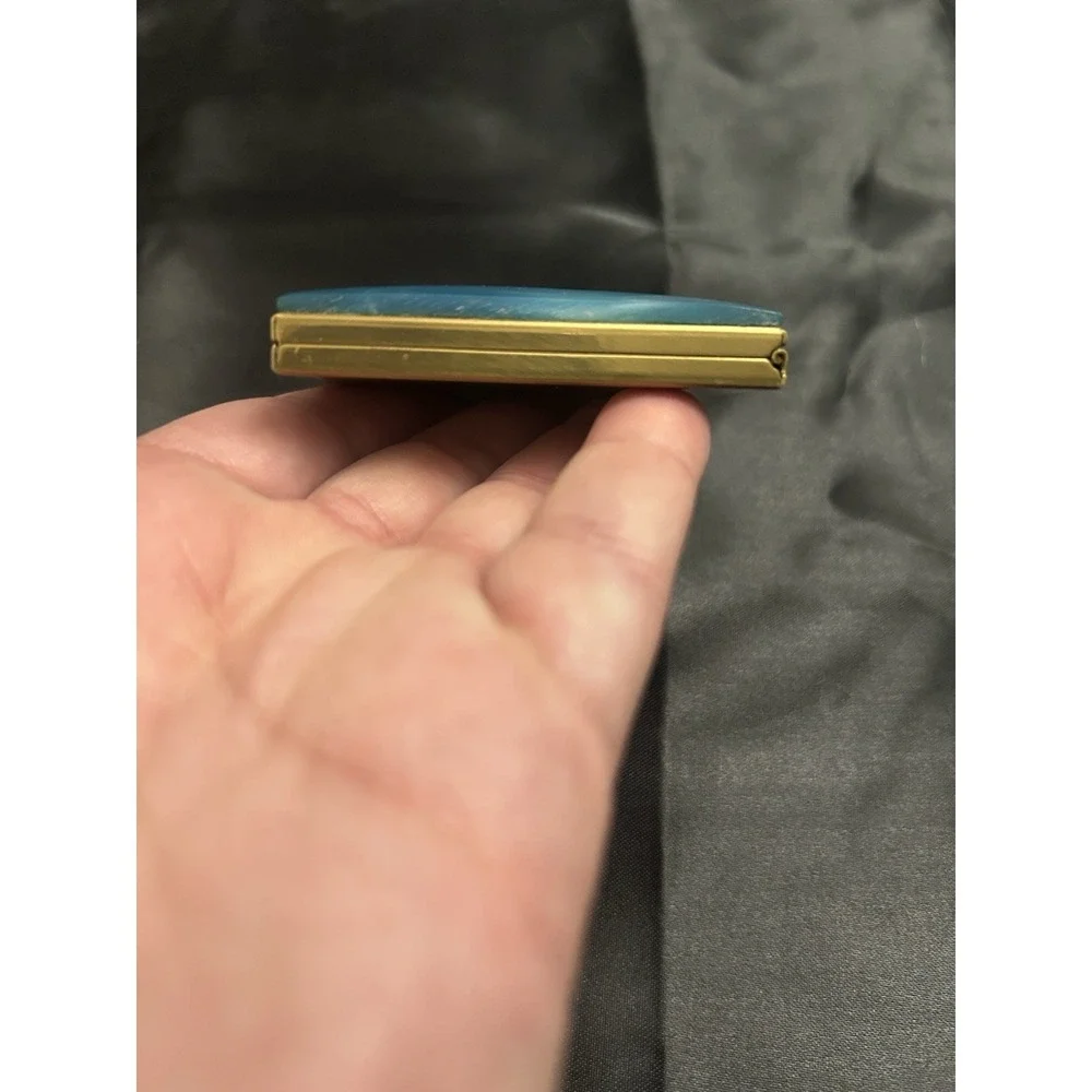 Vintage 1950s Blue Lucite Compact Mirror Atomic Starburst Mid Century Modern